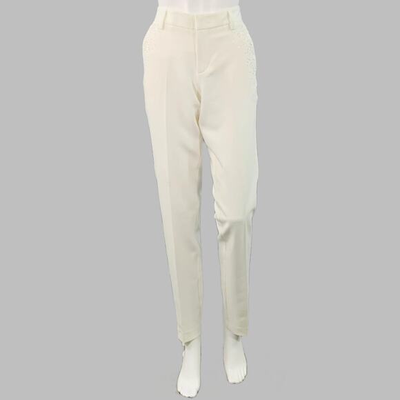 M Off White Polyester Blend Rhinestone Studded Peak Lapel Pantsuit - Picture 4 of 13